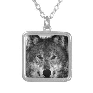 Black & White Wolf Artwork Silver Plated Necklace