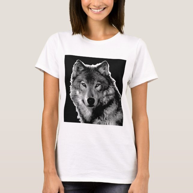 Black & White Wolf Artwork T-Shirt (Front)