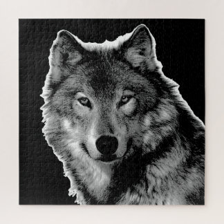Black & White Wolf Artwork - Wild Animals Jigsaw Puzzle