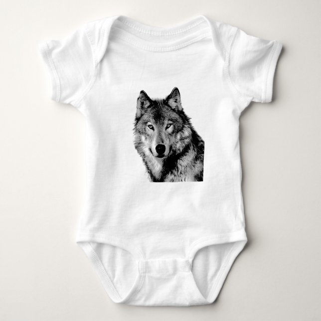 Black & White Wolf Baby Bodysuit (Front)