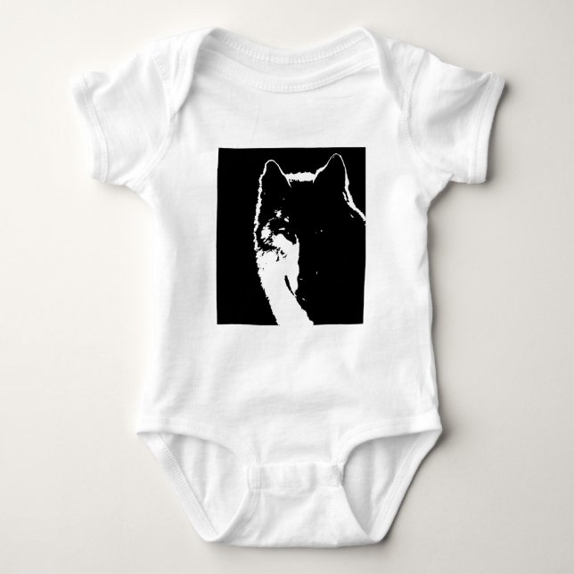 Black & White Wolf Baby Bodysuit (Front)