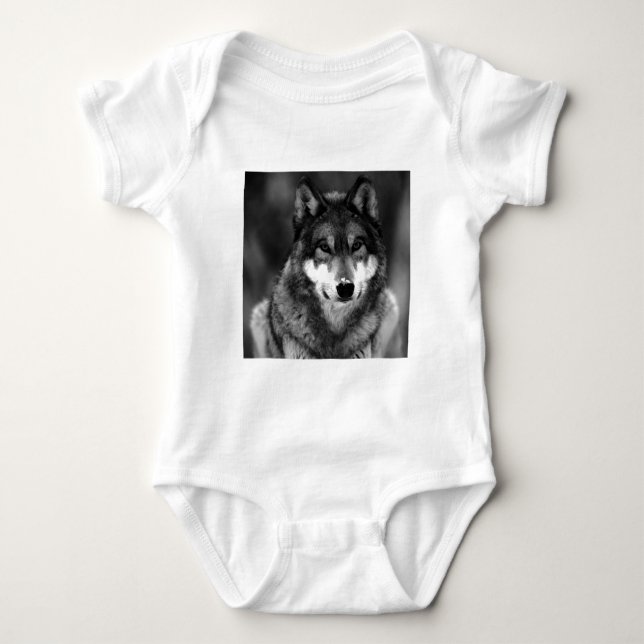 Black & White Wolf Baby Bodysuit (Front)