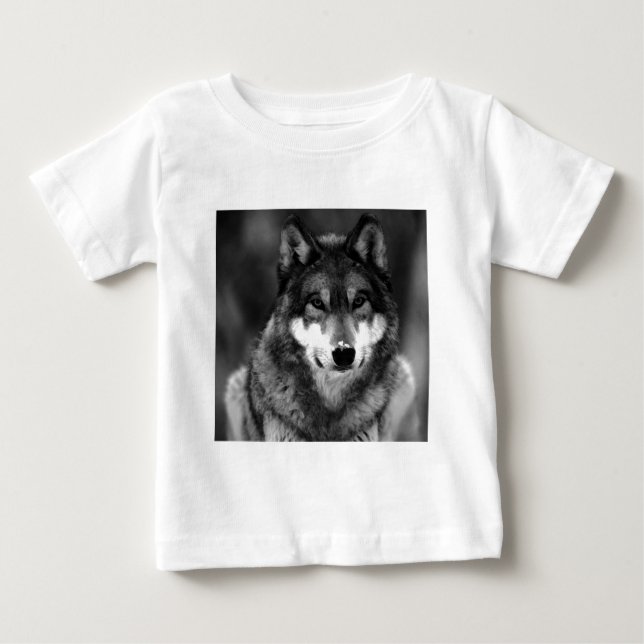 Black & White Wolf Baby T-Shirt (Front)