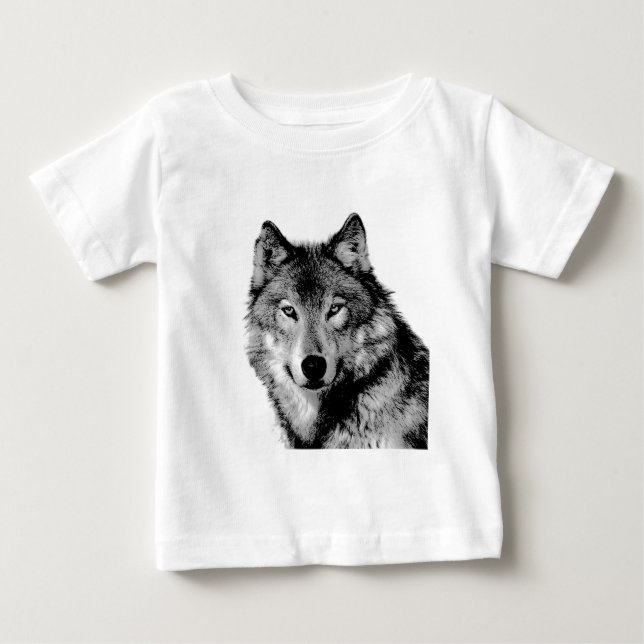Black & White Wolf Baby T-Shirt (Front)