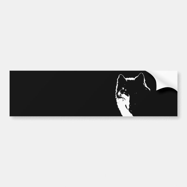Black & White Wolf Bumper Sticker (Front)