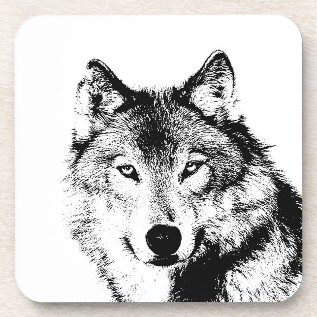 Black & White Wolf Coaster (Front)