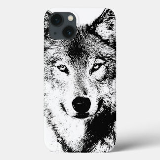 Black & White Wolf Creative Stylish Artwork iPhone 13 Case