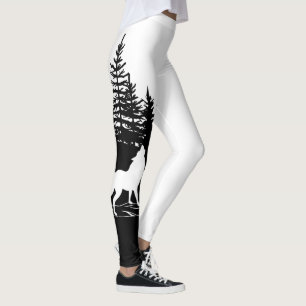 Black White Wolf Design Leggings