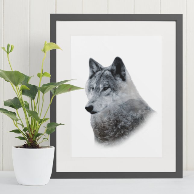 Black White Wolf Double Exposure  Poster (Creator Uploaded)