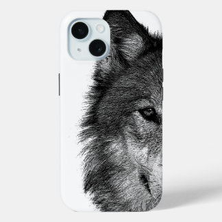 Black & White Wolf Eye Artwork iPhone 15 Case