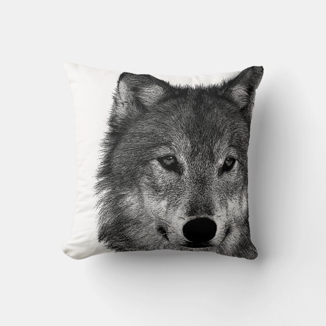 Black & White Wolf Eye Artwork Cushion (Front)