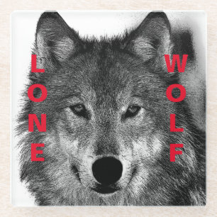 Black & White Wolf Eye Artwork Glass Coaster