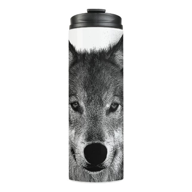Black & White Wolf Eye Artwork Thermal Tumbler (Front)