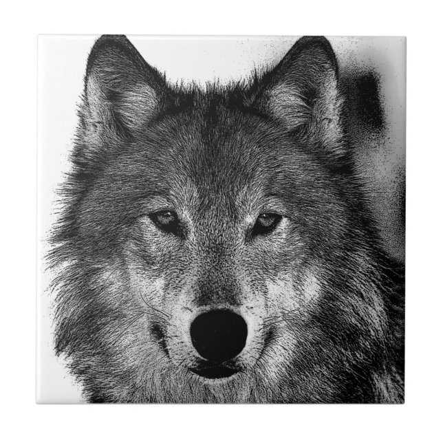 Black & White Wolf Eyes Artwork Tile (Front)