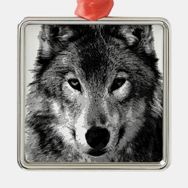 Black & White Wolf Eyes Metal Tree Decoration (Front)