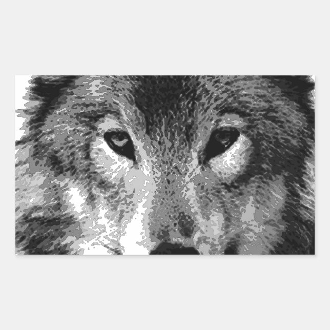 Black & White Wolf Eyes Rectangular Sticker (Front)