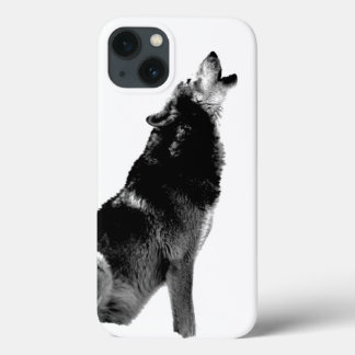 Black & White Wolf Howling at Moon iPhone 13 Case