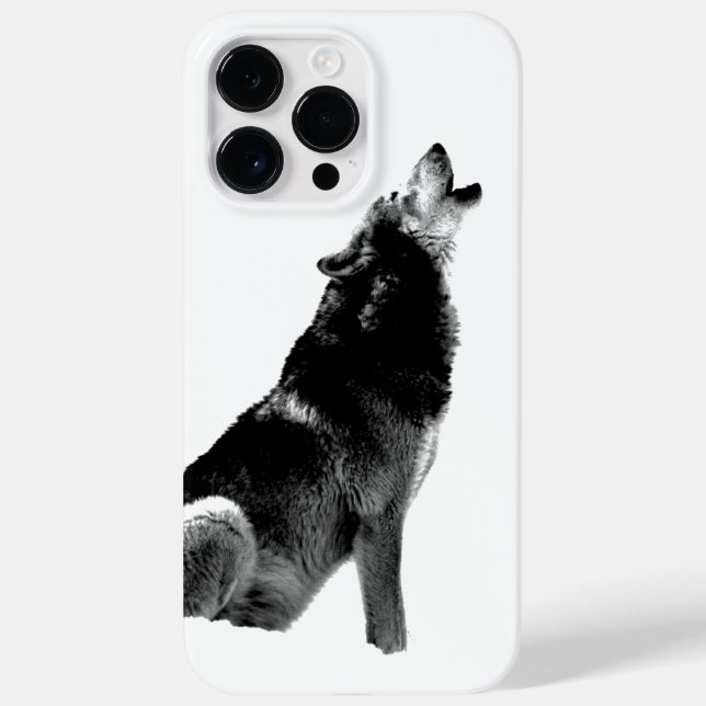 Black & White Wolf Howling at Moon Case-Mate iPhone Case (Back)