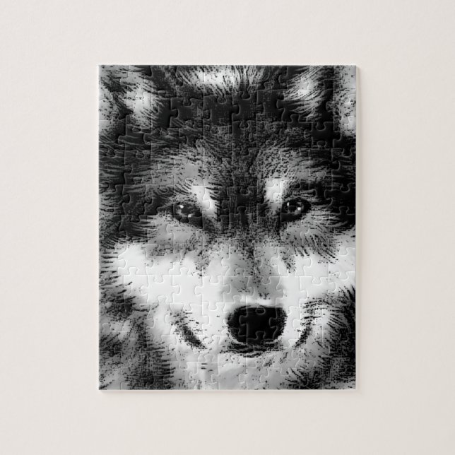 Black & White Wolf Jigsaw Puzzle (Vertical)