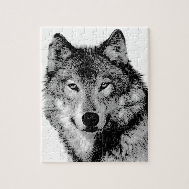 Black & White Wolf Jigsaw Puzzle (Vertical)