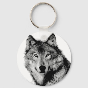 Black & White Wolf Key Ring