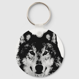 Black & White Wolf Key Ring