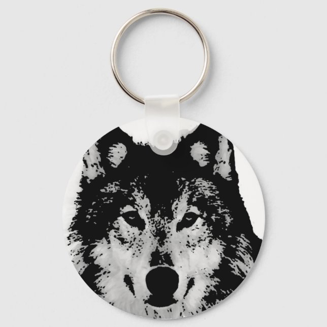 Black & White Wolf Key Ring (Front)