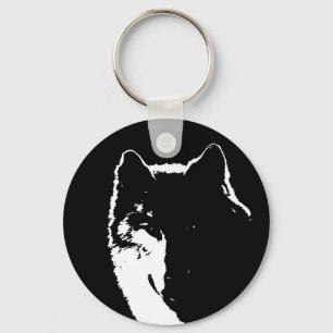 Black & White Wolf Key Ring