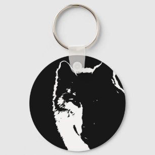 Black & White Wolf Key Ring