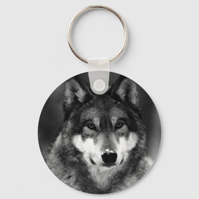 Black & White Wolf Key Ring (Front)