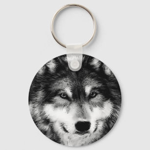 Black & White Wolf Key Ring