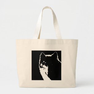 Black & White Wolf Large Tote Bag