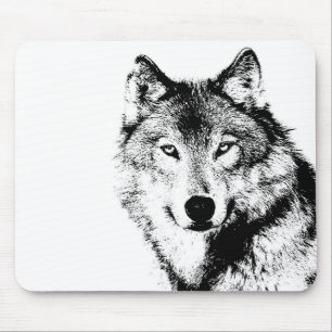 Black & White Wolf Mouse Mat