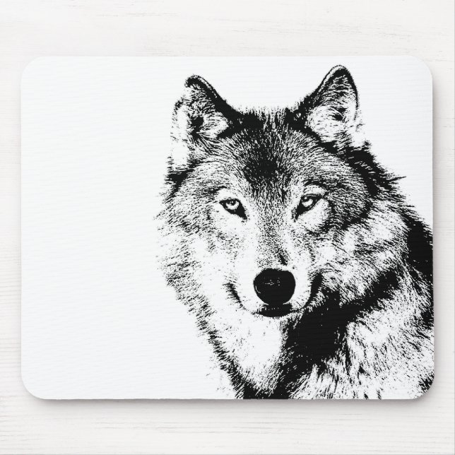 Black & White Wolf Mouse Mat (Front)