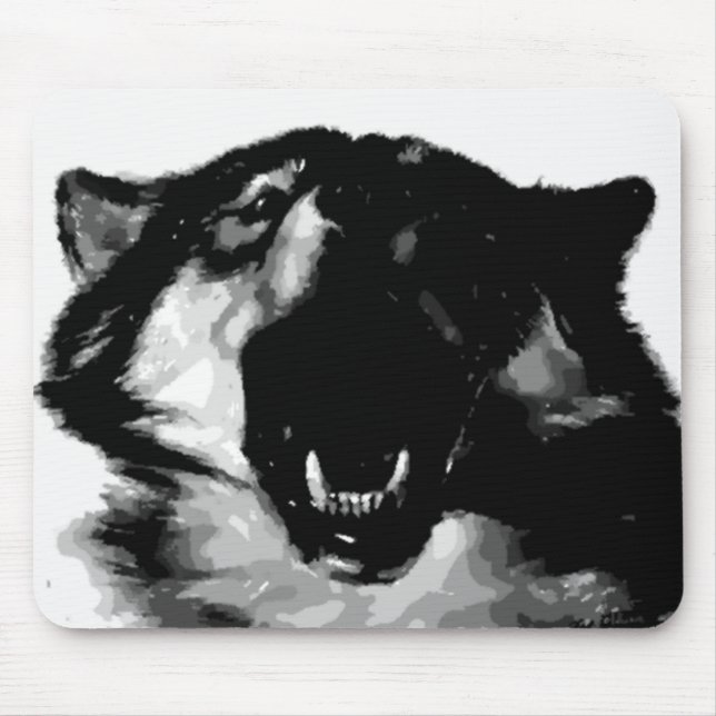 Black & White Wolf Mouse Mat (Front)