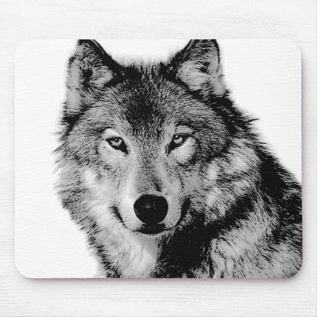 Black & White Wolf Mouse Mat (Front)