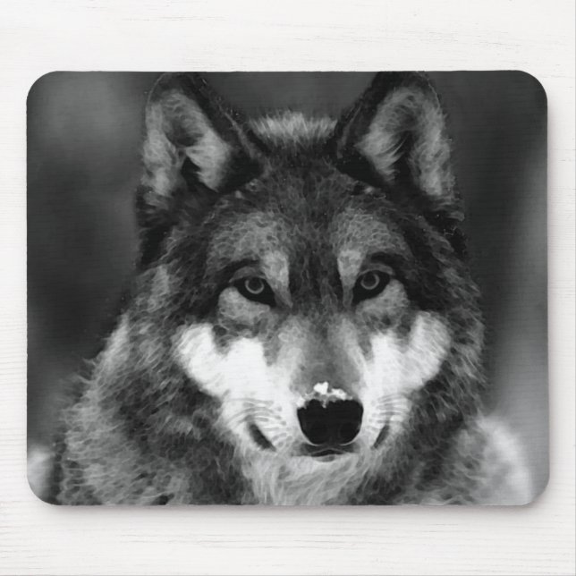 Black & White Wolf Mouse Mat (Front)