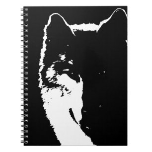 Black & White Wolf Portrait at Night Notebook