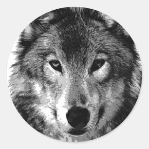 Black & White Wolf Portrait Classic Round Sticker