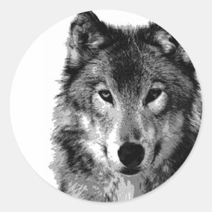 Black & White Wolf Portrait Classic Round Sticker