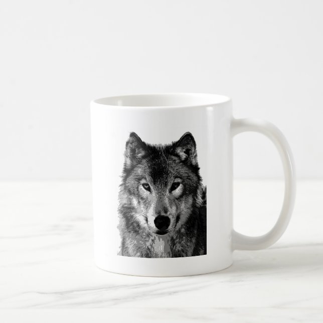 Black & White Wolf Portrait Coffee Mug (Right)