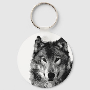 Black & White Wolf Portrait Key Ring