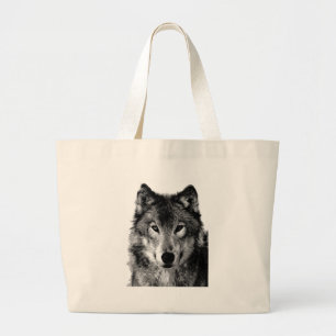 Black & White Wolf Portrait Large Tote Bag