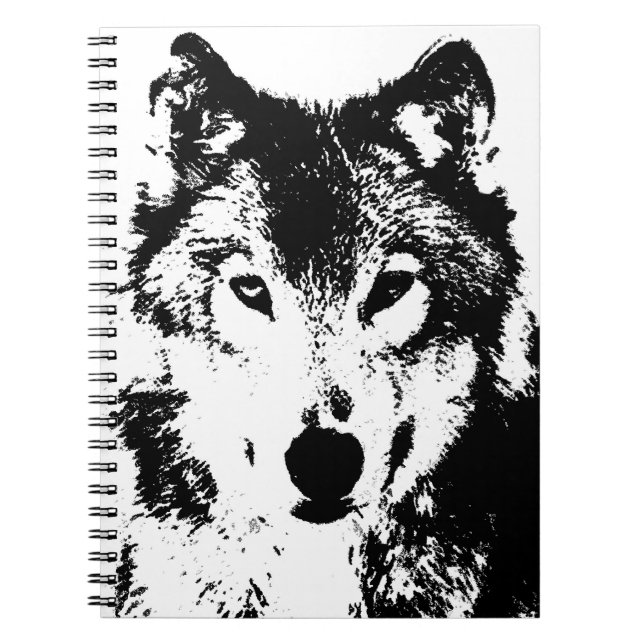 Black & White Wolf Portrait Notebook (Front)