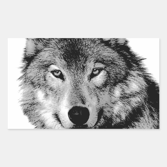 Black & White Wolf Rectangular Sticker (Front)