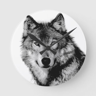 Black & White Wolf Round Clock