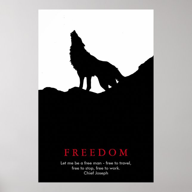 Black & White Wolf Silhouette on a Hill Poster (Front)