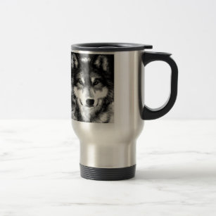 Black & White Wolf Travel Mugs