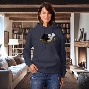 Black White Wolves Moonlight Autumn Leaves Hoodie