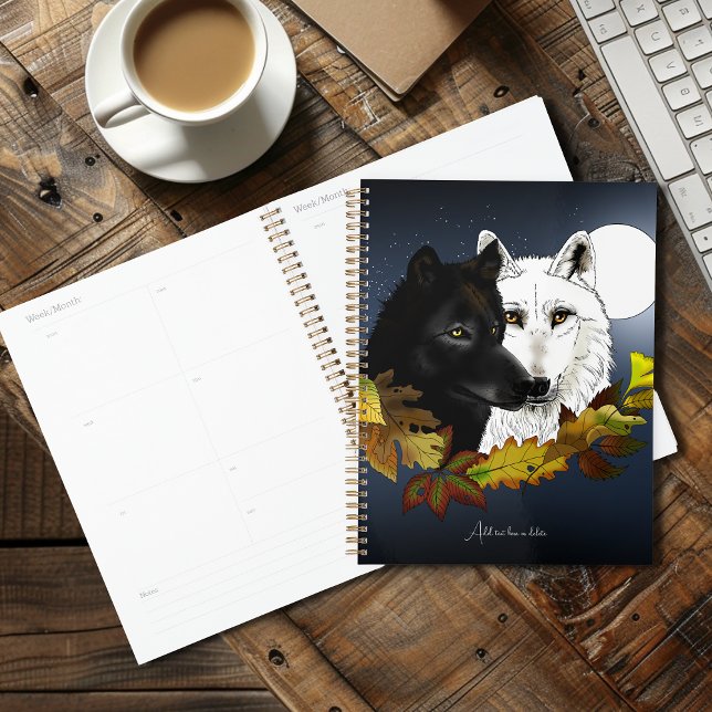 Black White Wolves Moonlight Autumn Leaves Planner (Creator Uploaded)